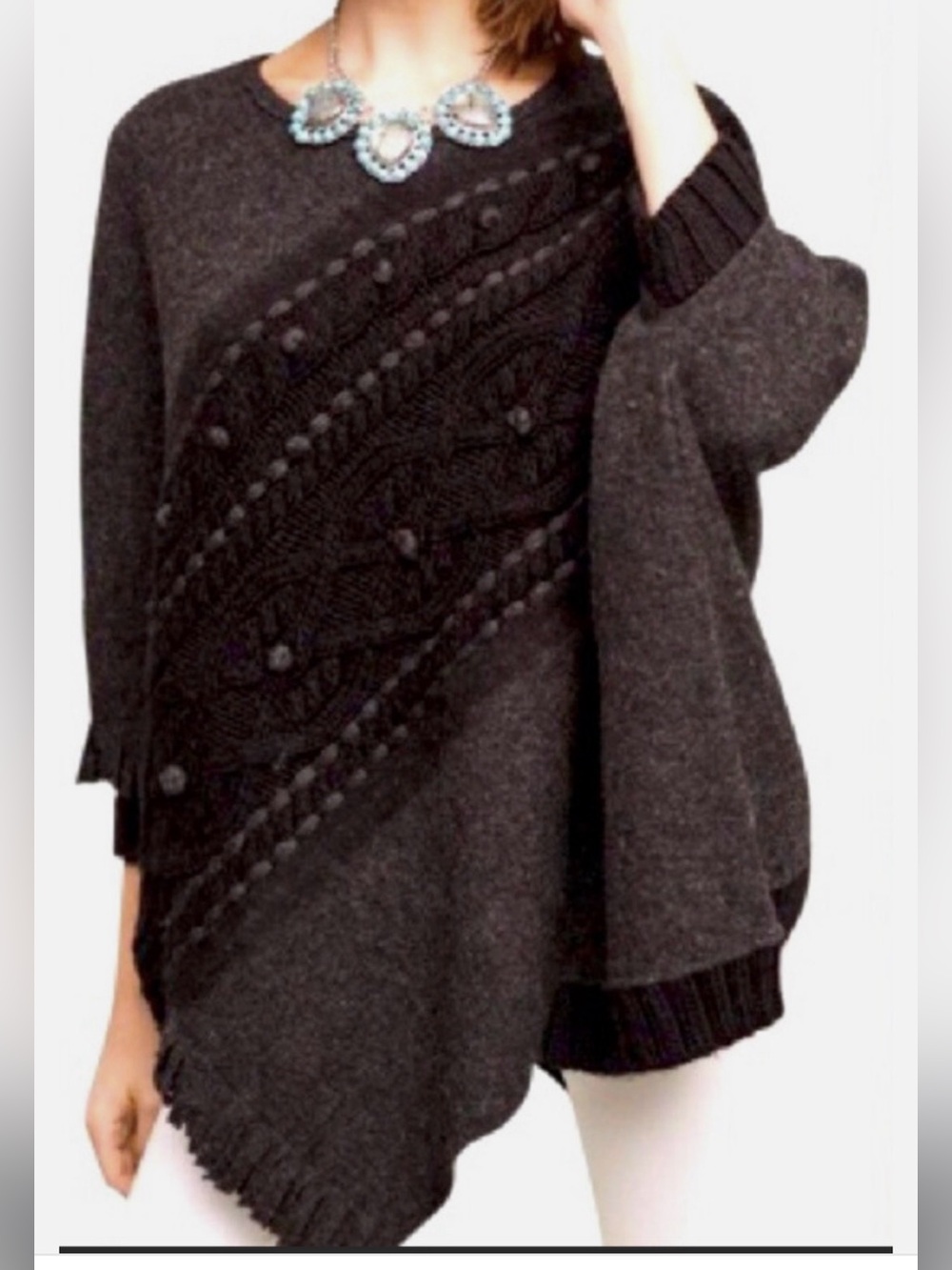 Anthropologie Sleeping on Snow Asymmetric Knit Wool Poncho Sweater Women M L